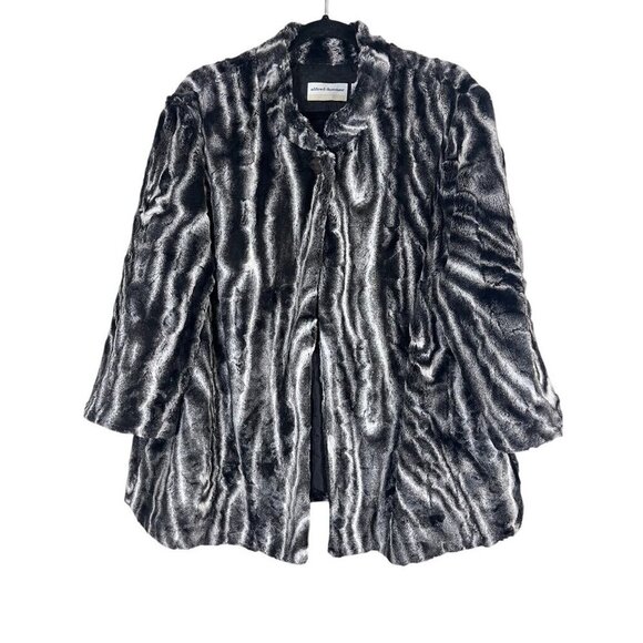 Alfred Dunner Jacket Women 18W Black Faux Fur Old Money Mob Wife Luxury Retro - Picture 1 of 12
